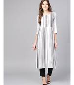 Women White Geometric A-Line Yarn Dyed Rayon Dress