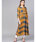 Women Mustard Geometric A-Line Yarn Dyed Rayon Dress