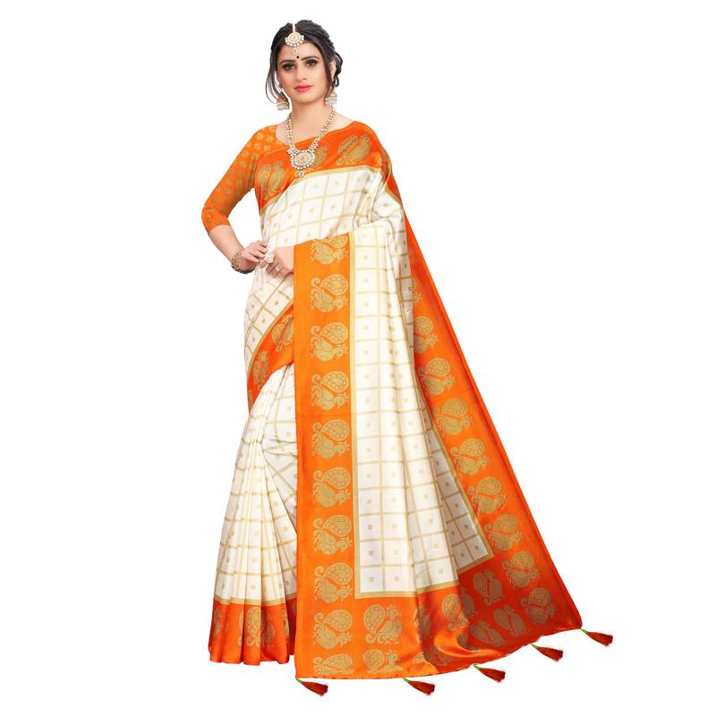 Latest Designer Printed Cotton Poly silk Regular saree with Blouse