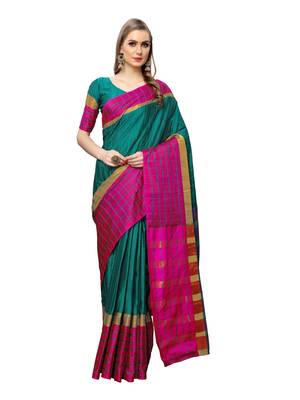 Turquoise Woven Poly Silk Saree With Blouse 1