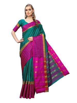 Turquoise Woven Poly Silk Saree With Blouse 2