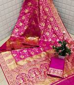 Magenta Woven Banarasi Saree With Blouse