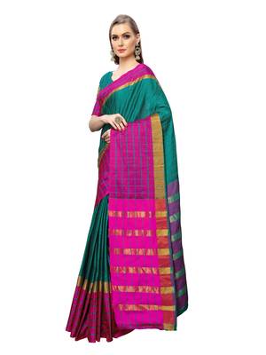 Turquoise Woven Poly Silk Saree With Blouse 3