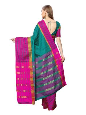Turquoise Woven Poly Silk Saree With Blouse 4