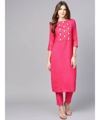 Women Pink Solid Straight Rayon Kurta With Pant 1