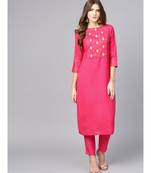 Women Pink Solid Straight Rayon Kurta With Pant