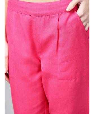 Women Pink Solid Straight Rayon Kurta With Pant 5