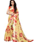 Yellow Printed Poly Cotton Saree With Blouse