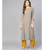Women Grey & Yellow Geometric A-Line Rayon Dobby Kurta With Palazzo