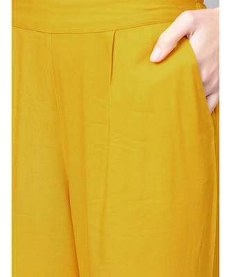 Women Grey & Yellow Geometric A-Line Rayon Dobby Kurta With Palazzo 5