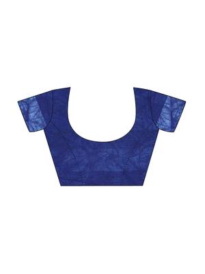 Blue printed poly silk saree with blouse 5
