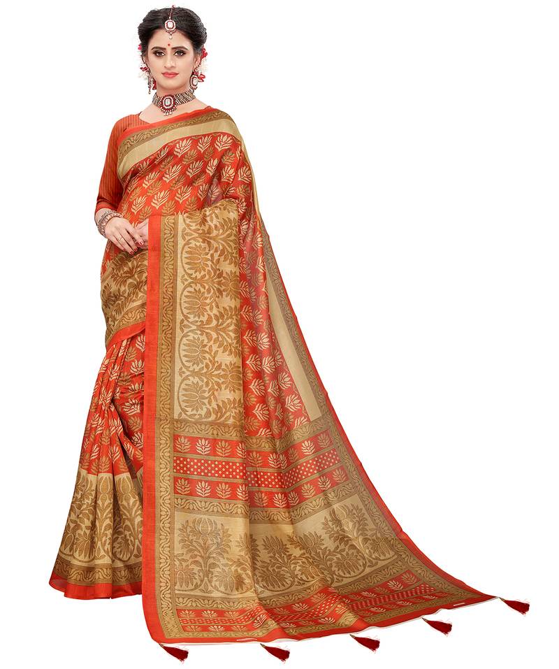 Latest Designer Printed Cotton Poly silk Regular saree with Blouse