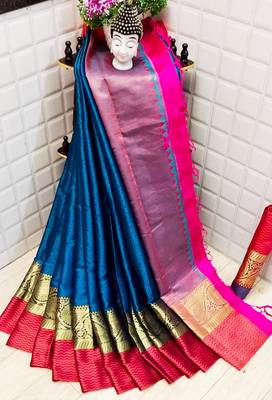 Blue Woven Banarasi Saree With Blouse 1
