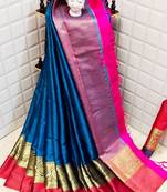 Blue Woven Banarasi Saree With Blouse