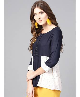 Women navy blue a-line Rayon Top 2