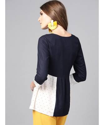 Women navy blue a-line Rayon Top 3