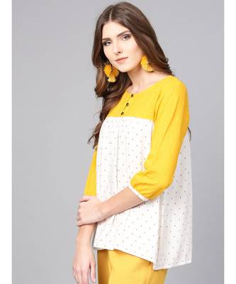 Women white a-line Rayon & cotton slub Top 1