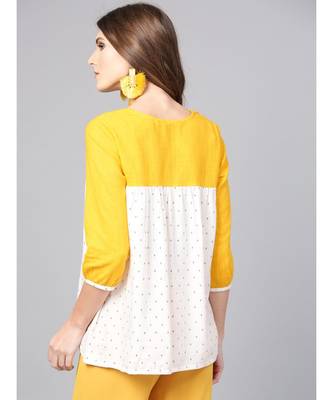 Women white a-line Rayon & cotton slub Top 2