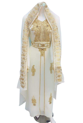 white georgette moroccan islamic dubai kaftan farasha zari and stone work dress 1