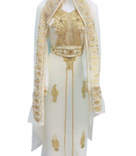 white georgette moroccan islamic dubai kaftan farasha zari and stone work dress