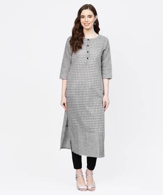 Women Grey Geometric Straight handloom Kurta 1