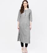 Women Grey Geometric Straight handloom Kurta