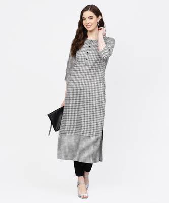 Women Grey Geometric Straight handloom Kurta 2