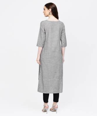 Women Grey Geometric Straight handloom Kurta 3