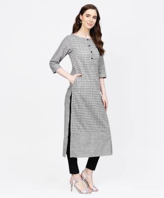 Women Grey Geometric Straight handloom Kurta 4