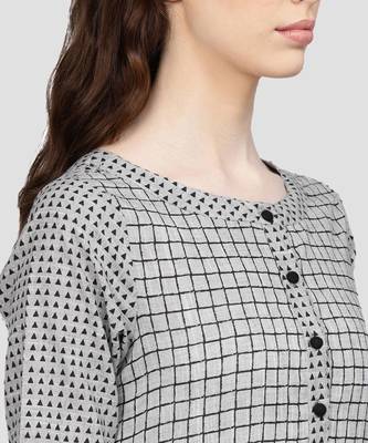 Women Grey Geometric Straight handloom Kurta 5