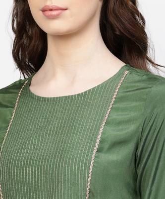Women Green Embroidered Straight Viscose Musline Kurta With Pant And Net Dupatta 4