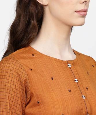 Women Mustard Embroidered Straight Handloom Kurta With Pant And Dupatta 5