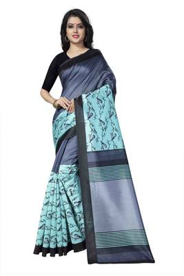 Light Green Printed Art Silk Saree With Blouse 1