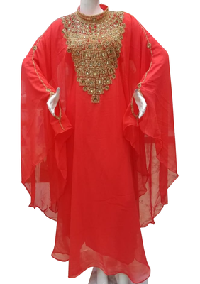 orange georgette moroccan islamic dubai kaftan farasha zari and stone work dress 1