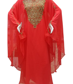 orange georgette moroccan islamic dubai kaftan farasha zari and stone work dress