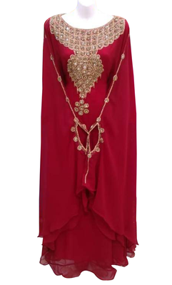 maroon georgette moroccan islamic dubai kaftan farasha zari and stone work dress 1