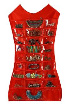 Atorakushon Designs Hanging Double Sided Chains Watch Cosmetics Accessories Storage MakeUp Pouch Vanity kit Red