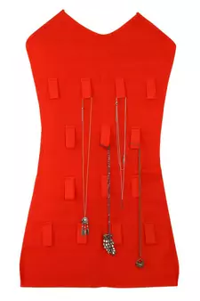 Atorakushon Designs Hanging Double Sided Chains Watch Cosmetics Accessories Storage MakeUp Pouch Vanity kit Red