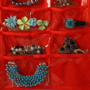 Atorakushon Designs Hanging Double Sided Chains Watch Cosmetics Accessories Storage MakeUp Pouch Vanity kit Red 5
