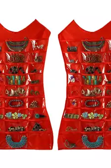 Atorakushon Designs Hanging Double Sided Chains Watch Cosmetics Accessories Storage MakeUp Pouch Vanity kit Red 2PCS