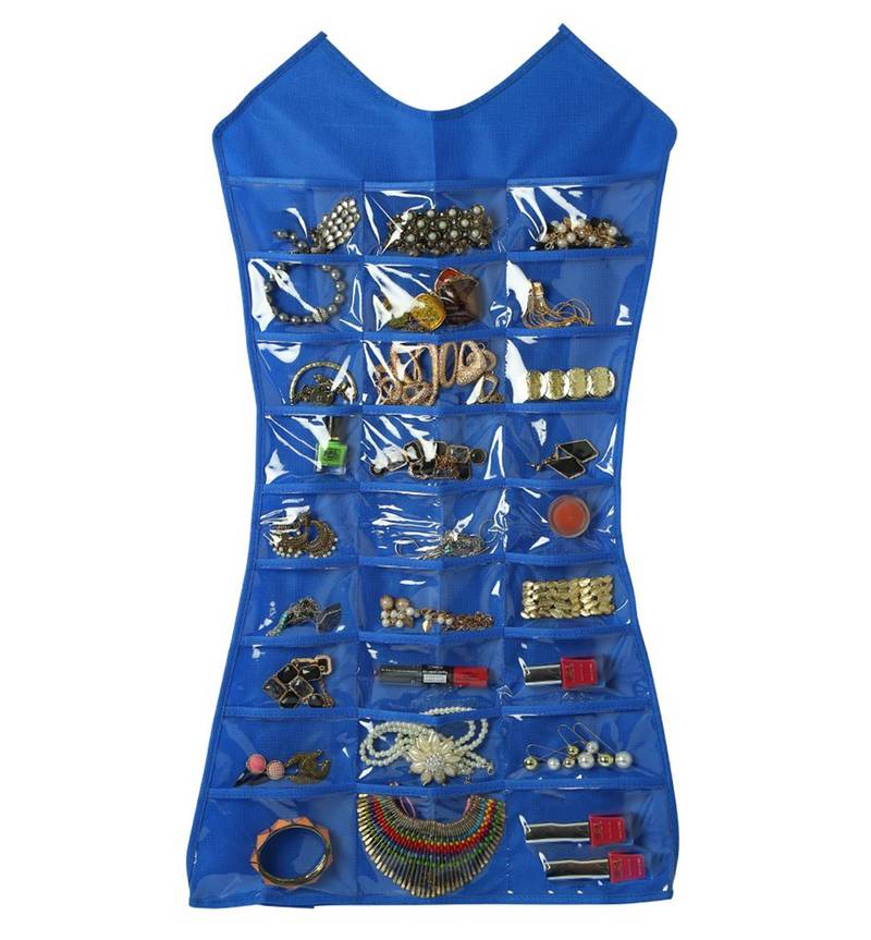 Atorakushon Designs Hanging Double Sided Chains Watch Cosmetics Accessories Storage MakeUp Pouch Vanity kit blue