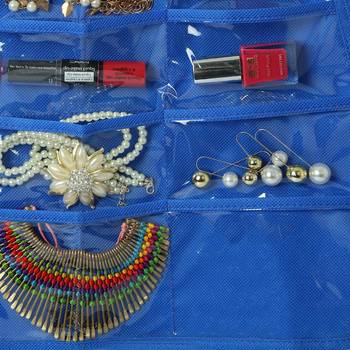 Atorakushon Designs Hanging Double Sided Chains Watch Cosmetics Accessories Storage MakeUp Pouch Vanity kit  2pcs Blue 3
