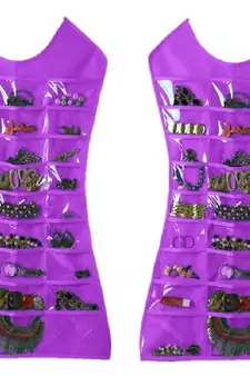 Atorakushon Designs Hanging Double Sided Chains Watch Cosmetics Accessories Storage MakeUp Pouch Vanity kit 2pcs purple