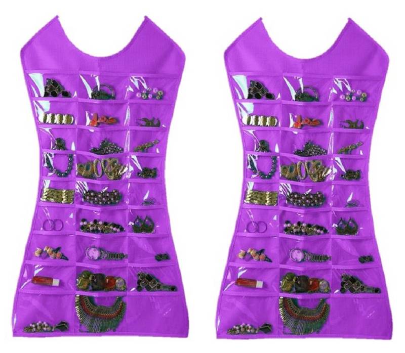 Atorakushon Designs Hanging Double Sided Chains Watch Cosmetics Accessories Storage MakeUp Pouch Vanity kit 2pcs purple