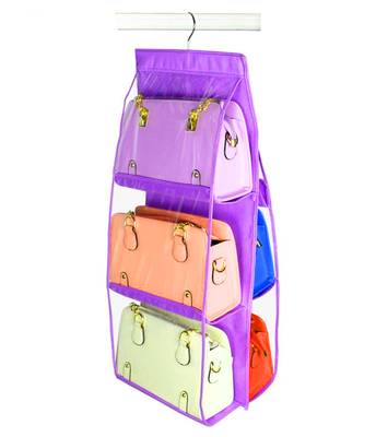 Atorakushon   6Pocket Large Clear Purse Handbag Hanging Storage Bag Hangers Holder Accessories Storage Pouch Purple 1