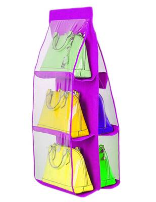 Atorakushon   6Pocket Large Clear Purse Handbag Hanging Storage Bag Hangers Holder Accessories Storage Pouch Purple 3