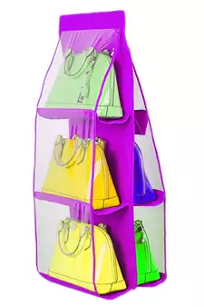 Atorakushon   6Pocket Large Clear Purse Handbag Hanging Storage Bag Hangers Holder Accessories Storage Pouch Purple