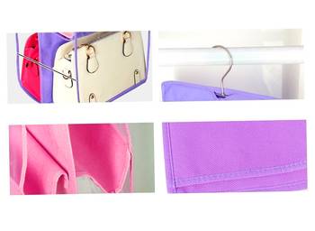 Atorakushon   6Pocket Large Clear Purse Handbag Hanging Storage Bag Hangers Holder Accessories Storage Pouch Purple 4