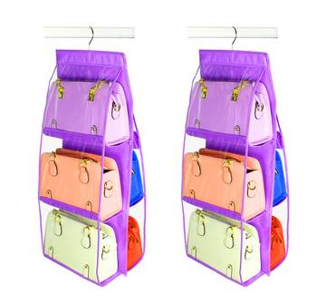 Atorakushon   6Pocket Large Clear Purse Handbag Hanging Storage Bag Hangers Holder Accessories Storage Pouch 2pcs Purple 1