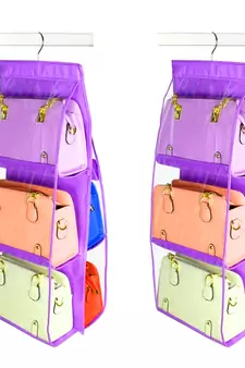 Atorakushon   6Pocket Large Clear Purse Handbag Hanging Storage Bag Hangers Holder Accessories Storage Pouch 2pcs Purple